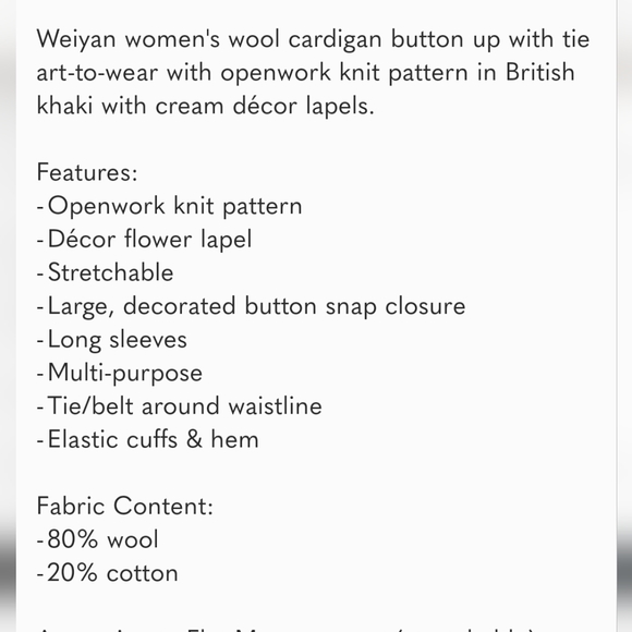 Weiyan Women's Wool/Cotton Cardigan Button/Snap Closure Openwork Medium - Picture 16 of 16